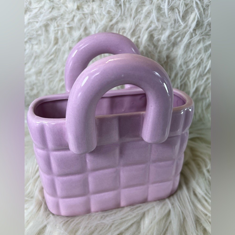 Charming Pink Ceramic Handbag Decor – Approx 6"W x 4.5"H x 2"W